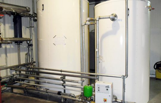 The fully assembled hot water tanks for storing waste heat.