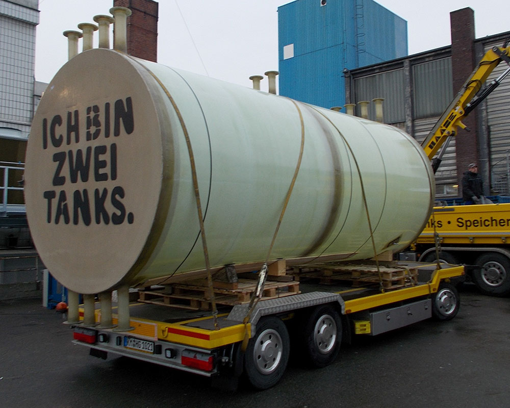 The inner storage of the hot water tank was transported by our special vehicle to the butcher in Berlin and set up there.